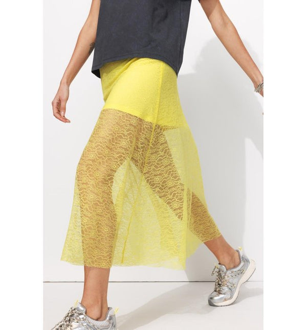 Mujer Falda Larga de Encaje - Un Color Amarillo