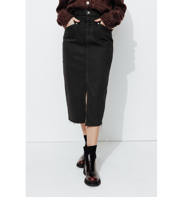 Women's Midi Denim Skirt - Plain Dark Jeans