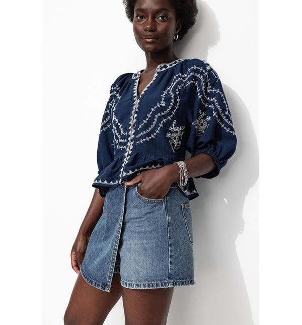 Minifalda de pantalones cortos de mezclilla para mujer - Jeans oscuros lisos