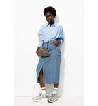 Women's Midi Washed Denim Skirt - Plain Dark Jeans