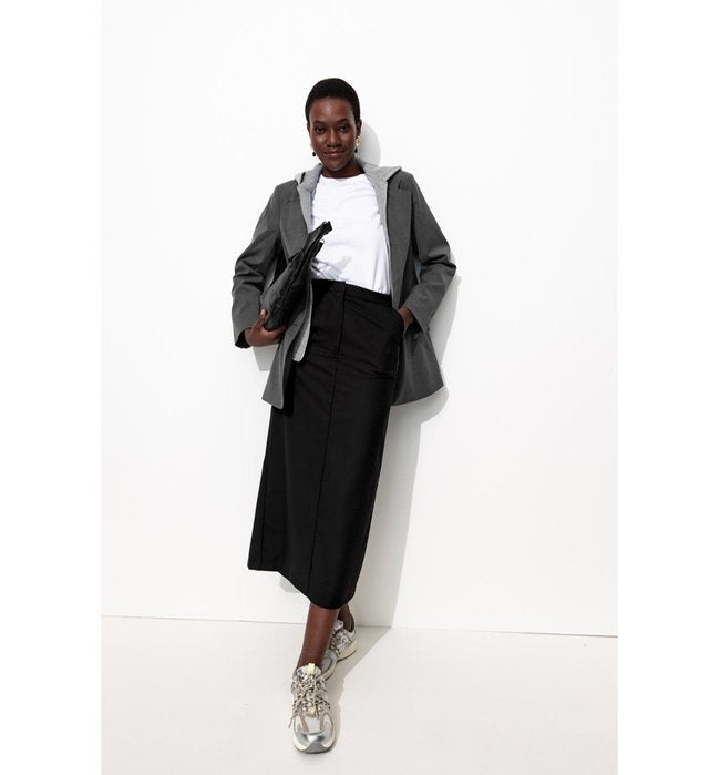 Women's Slit Midi Skirt - Plain Dark Black