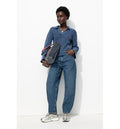 Pull en Coton Col Polo Femme - Bleu Uni Fonce