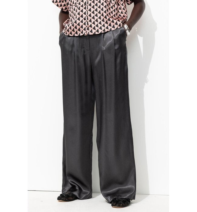 Pantalón de satén Billy para mujer - Unicolor gris oscuro