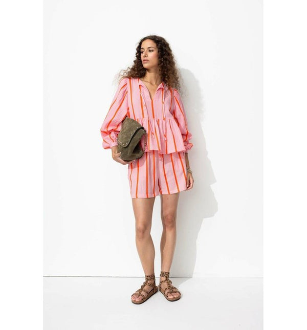 Striped Cotton Gauze Shorts - Striped Pink
