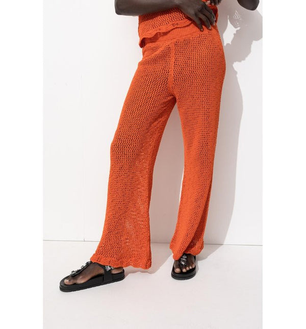 Women's Crochet Trousers - Orange Plain Color