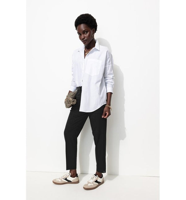 Women's Plain Cigarette Trousers - Plain Dark Black