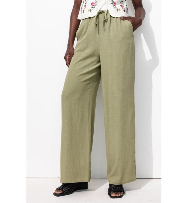 High Waisted Wide Leg Pants - Plain Light Khaki