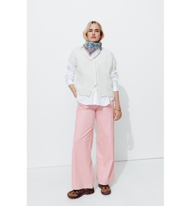 Pantalones anchos de pana - Rosa liso