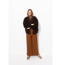 Pantalón ancho y fluido de mujer liso marrón oscuro