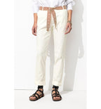 Pantalon Chino Ceinturé Femme - Blanc Uni Clair