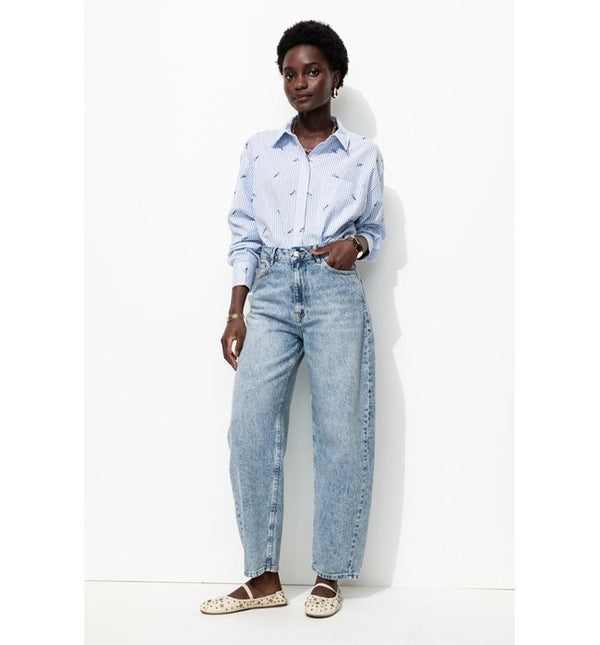 High Waisted Barrel Jeans - Plain Light Jeans