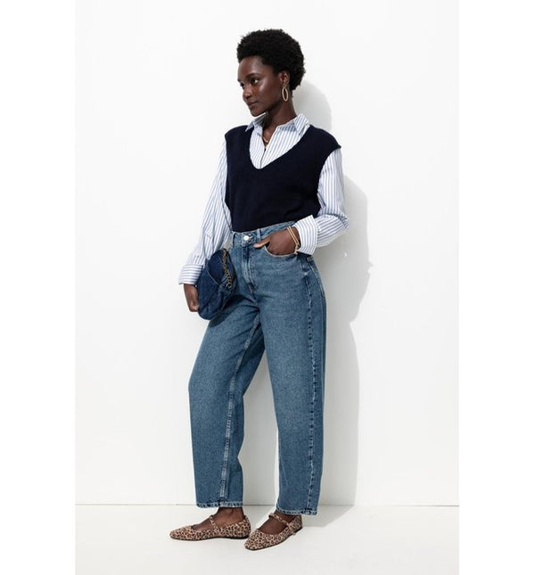 Jeans Barril De Talle Alto - Jeans Lisos Oscuros