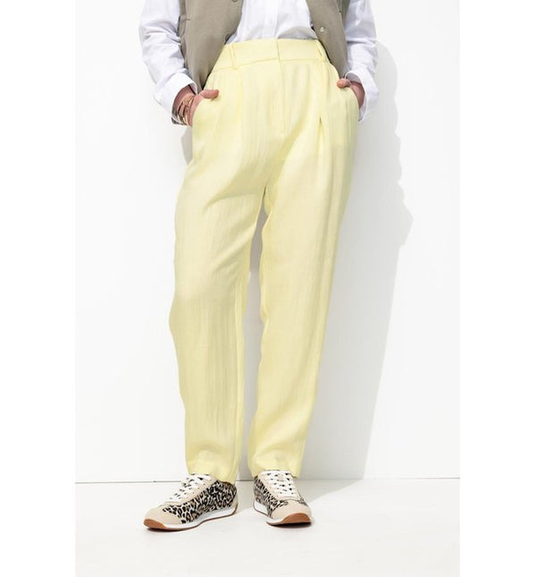 Pantalones plisados de cintura alta - Amarillo sólido