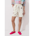 Short Brodé en Toile Sergé - Naturel Uni Clair
