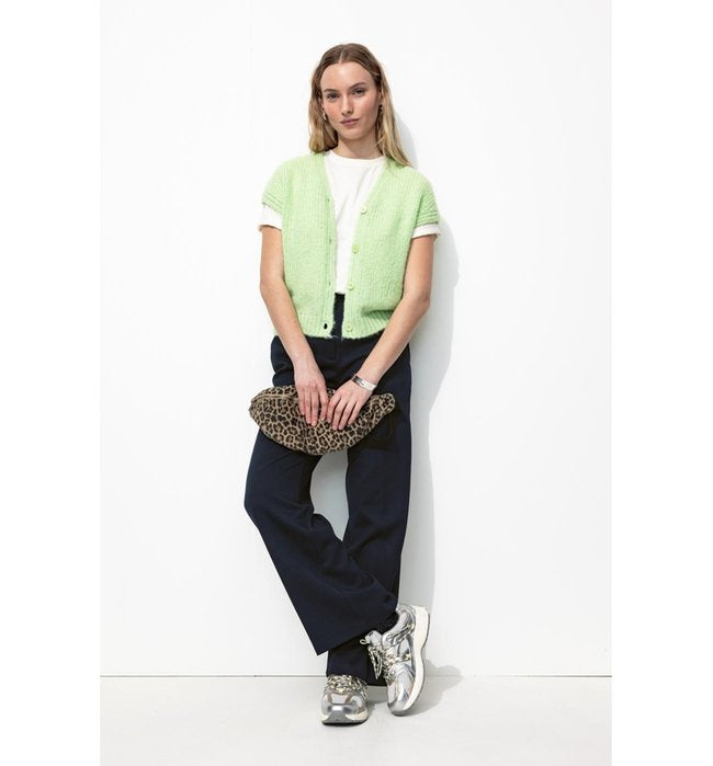 Pantalones anchos de canalé para mujer - Color liso Azul oscuro