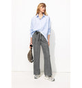 Pantalon Large Taille Haute - Gris Uni Fonce