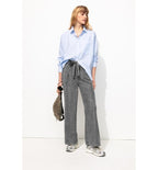 Pantalon Large Taille Haute - Gris Uni Fonce