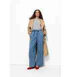 Pantalon Large Taille Haute - Jeans Uni Fonce