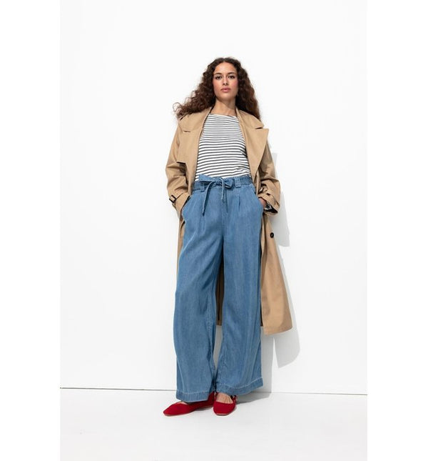 Pantalones Anchos De Cintura Alta - Jeans Oscuros Lisos