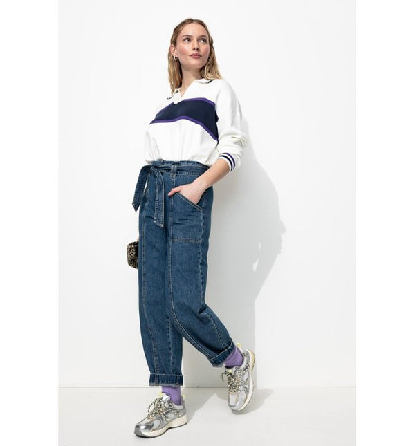 Jeans De Trabajo De Cintura Alta - Jeans Oscuros Lisos