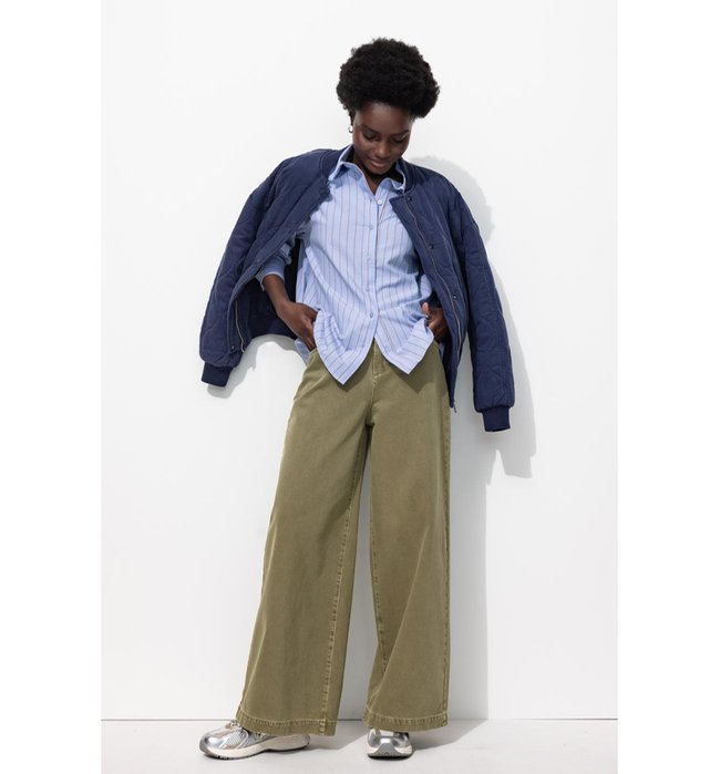 High Waisted Wide Leg Pants - Plain Dark Khaki