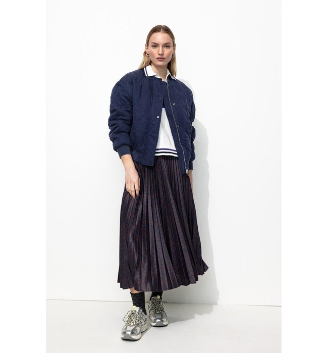 Quilted Lyocell Bomber Jacket - Plain Dark Blue