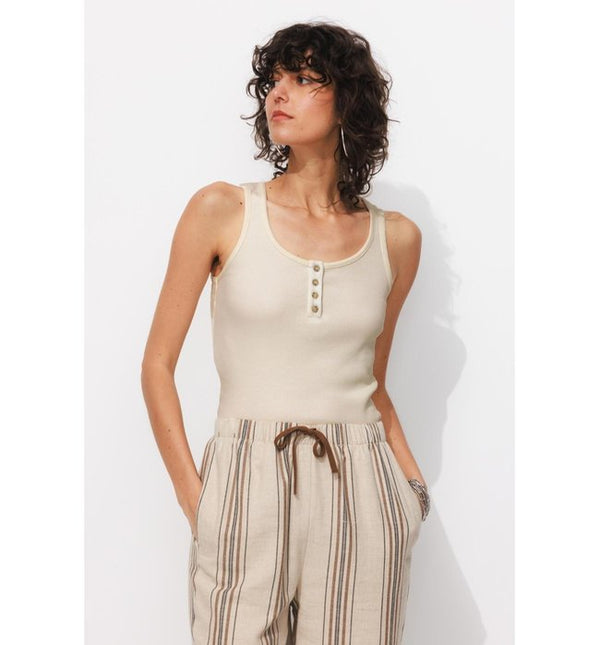 Camiseta Sin Mangas De Jersey De Canalé - Natural Claro Liso