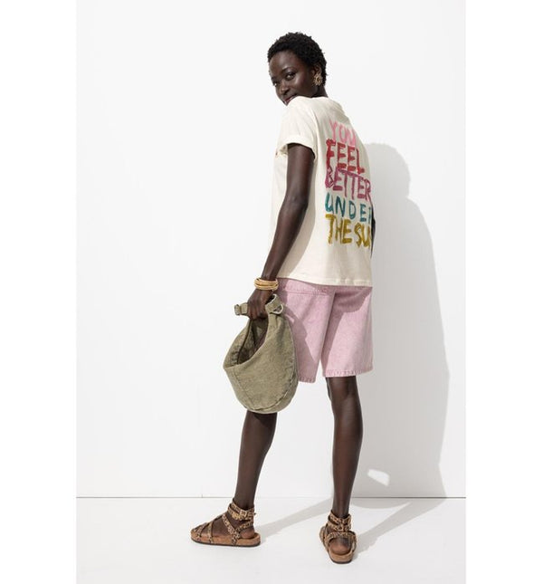 T-shirt à Message Dos Femme - Naturel Imprime