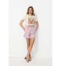 Women's Sequined Pattern T-shirt - Natural Print