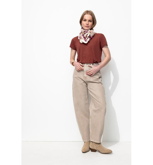 Women's Linen Blend T-shirt - Plain Dark Brown