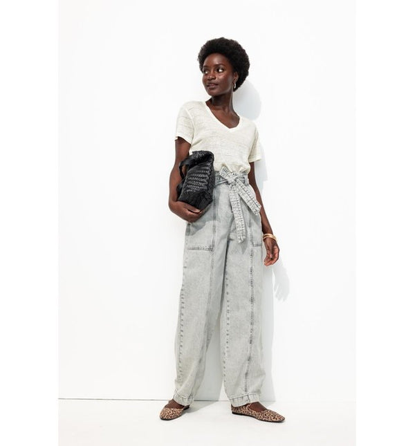 Women's Linen Blend T-shirt - Natural Striped