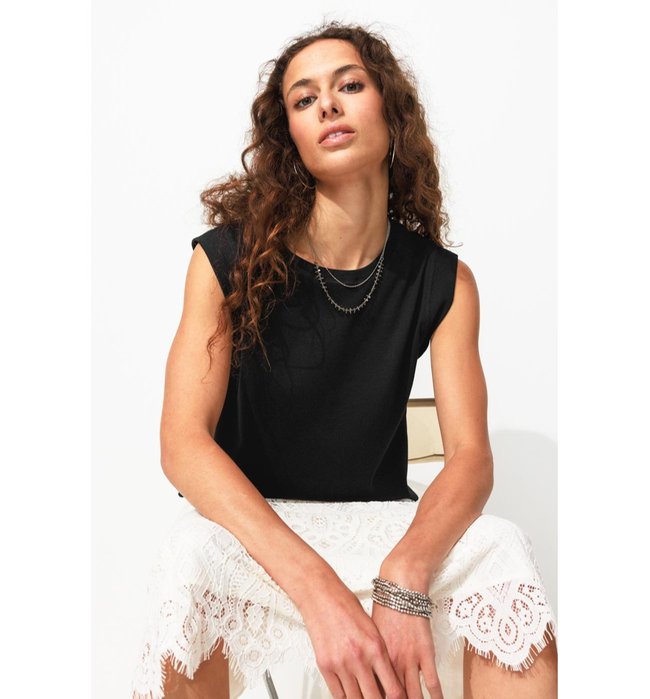 Camiseta Acanalada Sin Mangas - Liso Negro Oscuro