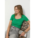 T-shirt Côtelé Col Cœur Femme - Vert Uni Colore