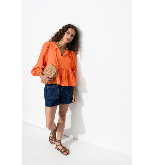Women's Cotton Gauze Blouse - Solid Orange