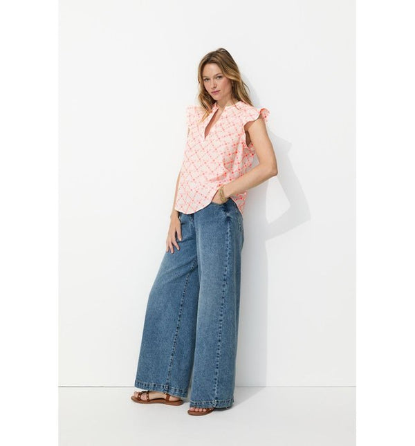 Women's Neon Embroidered Blouse - Solid Pink