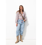 Mujer Blusa A Rayas Bordada A Rayas Multicolor