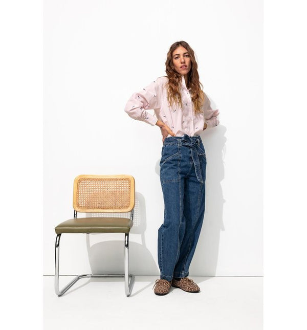 Love Embroidery Oversized Shirt - Multicolor Striped
