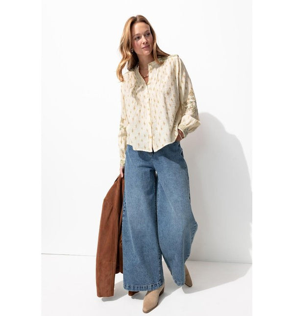 Embroidered Cotton Gauze Shirt - Plain Light Natural