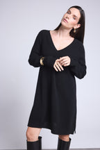 Vestido con cuello en V April - Negro - Mujer