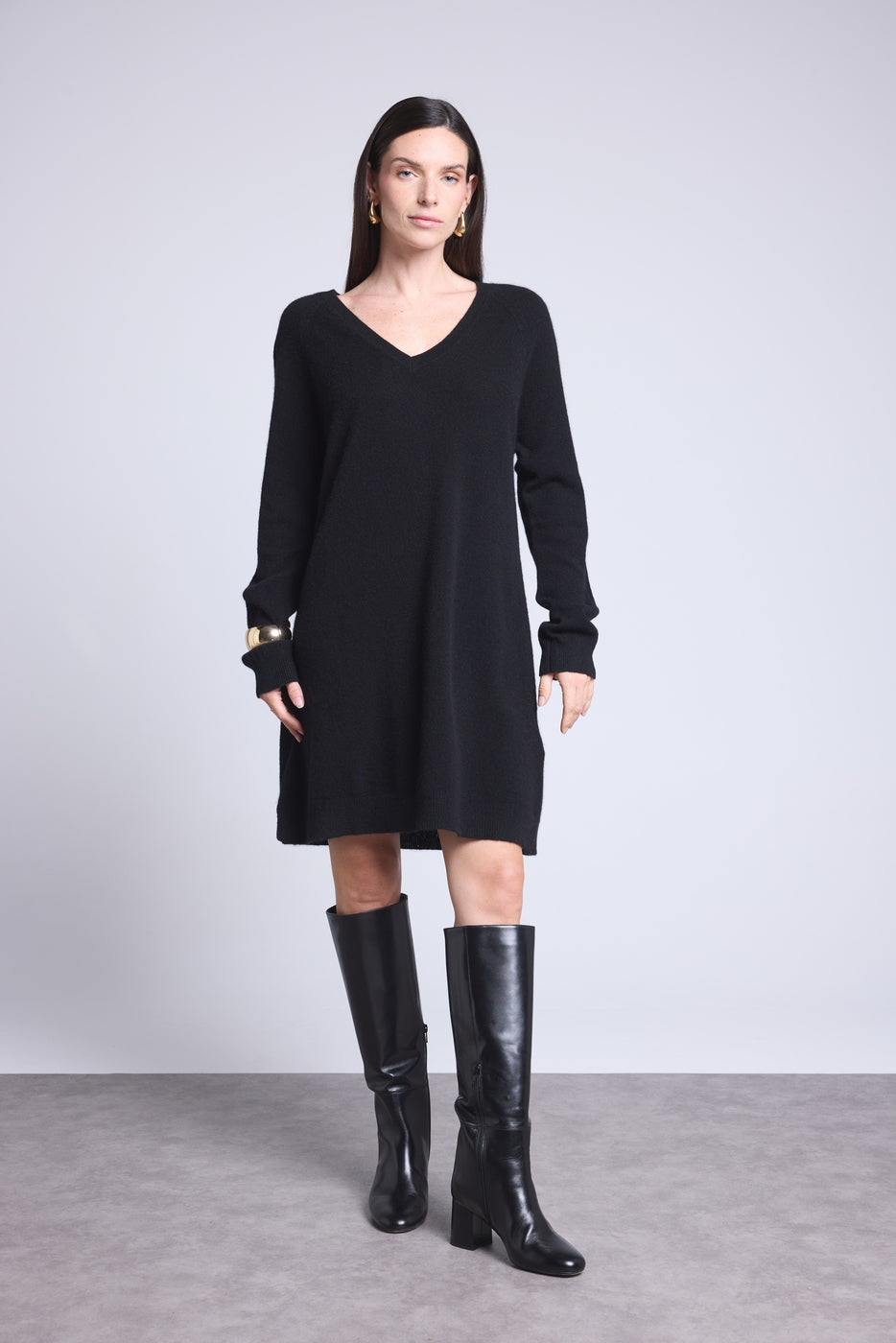 Vestido con cuello en V April - Negro - Mujer
