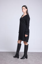 Vestido con cuello en V April - Negro - Mujer
