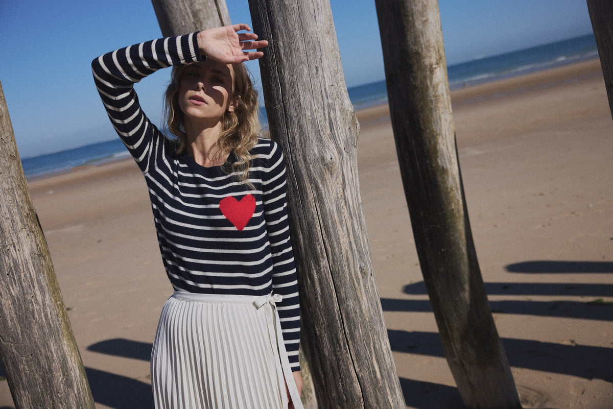Jersey de Cuello Redondo Marinero Love Heritage Ariane - Azul Marino Blanco Rojo