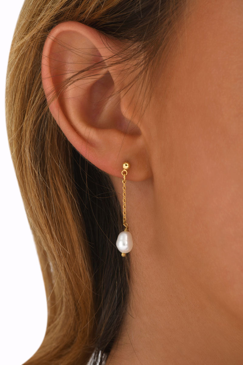 Pendientes Largos Ariel Perla Blanca