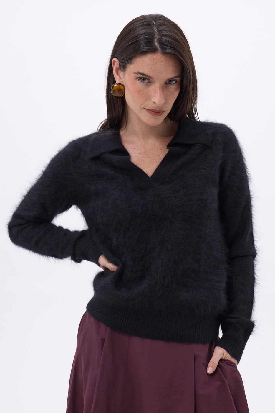 Polo – Cachemire Brossé Arielle - Noir - Femme
