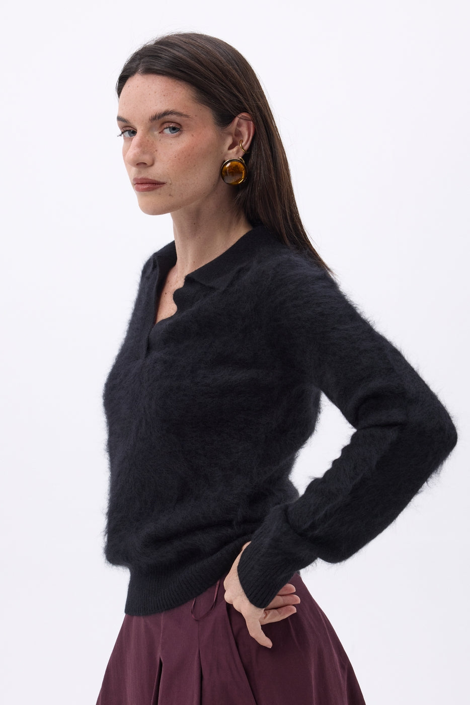 Polo – Cachemire Brossé Arielle - Noir - Femme
