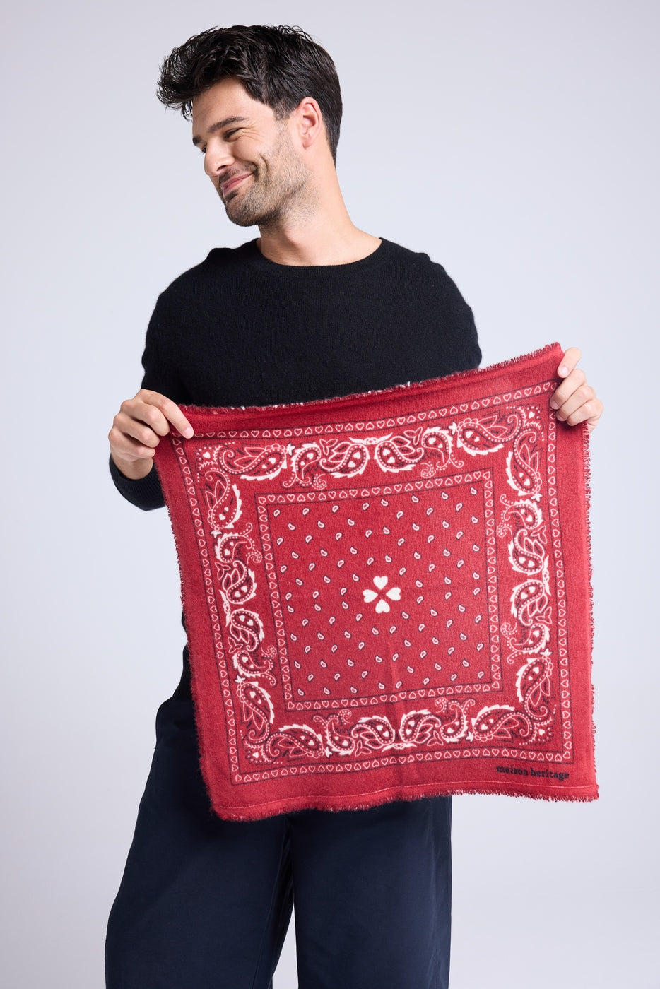 Unisex Bandana-Schal 54x54 Arizona aus Kaschmir - Rot, Schwarz und Weiß - Damen