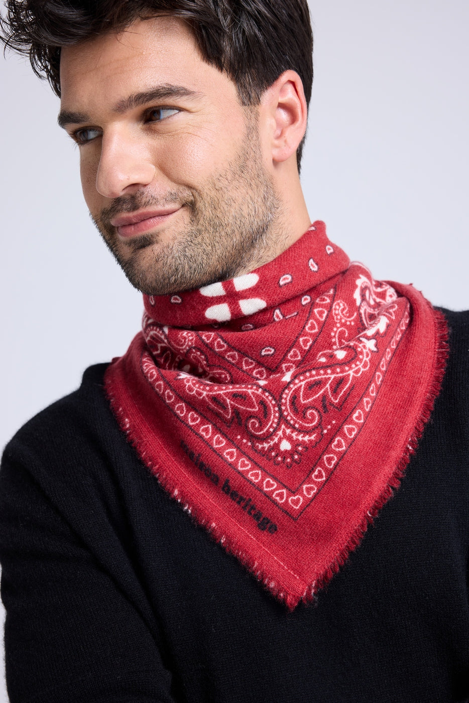 Unisex Bandana-Schal 54x54 Arizona aus Kaschmir - Rot, Schwarz und Weiß - Damen