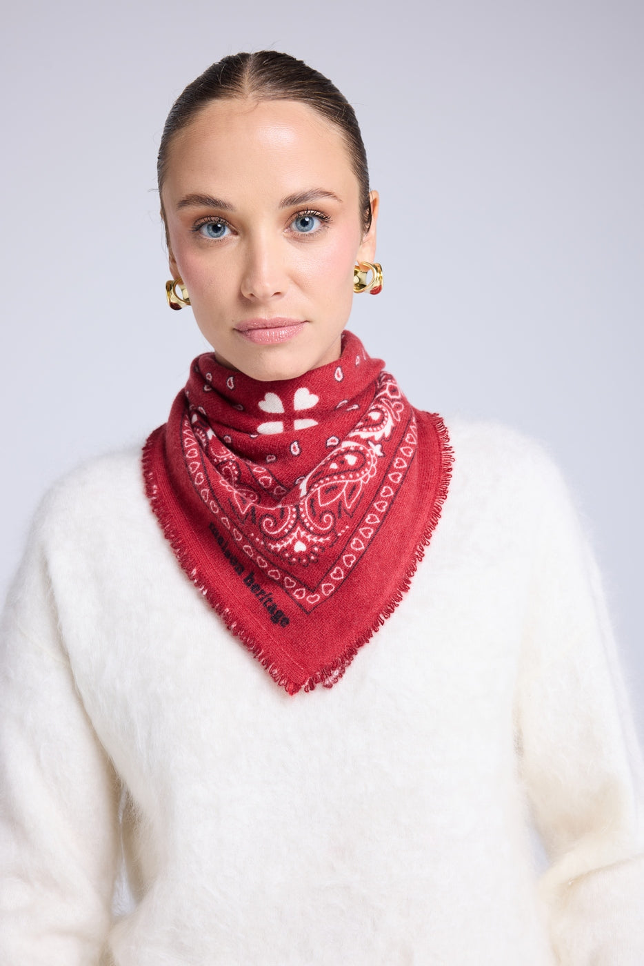 Unisex Bandana-Schal 54x54 Arizona aus Kaschmir - Rot, Schwarz und Weiß - Damen