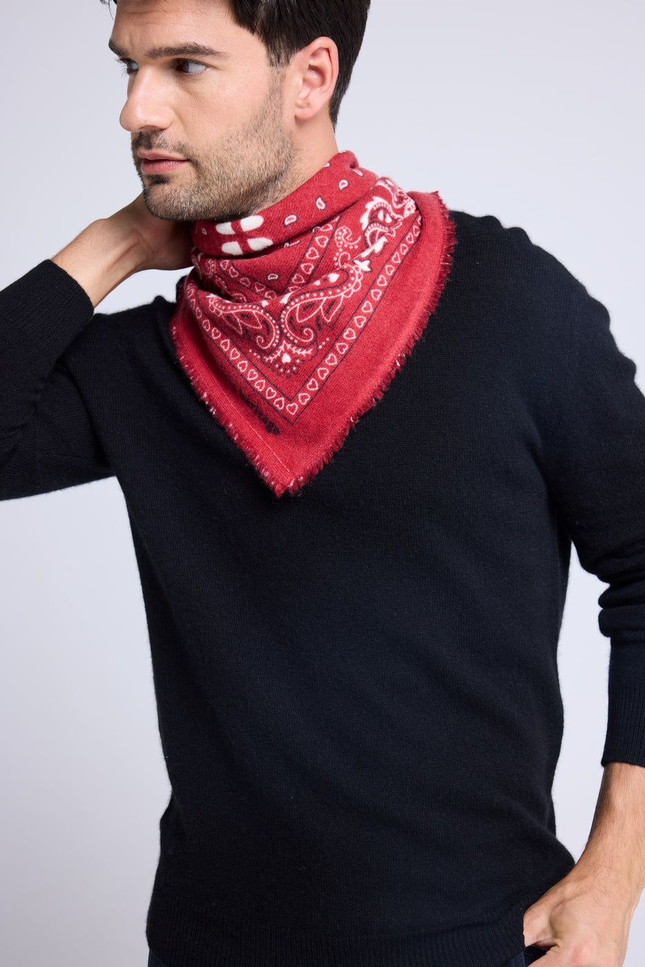 Unisex Bandana-Schal 54x54 Arizona aus Kaschmir - Rot, Schwarz und Weiß - Damen