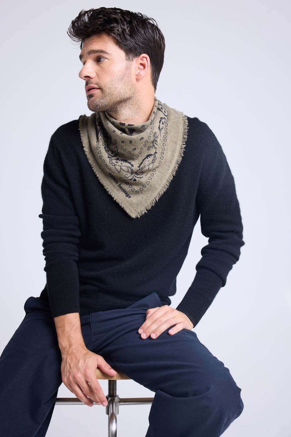 Echarpe Bandana Unisexe 54*54 Arizona En Cachemire - Vert Khaki Noir